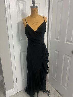 Black Wrap-Style Spaghetti Strap Maxi Dress
